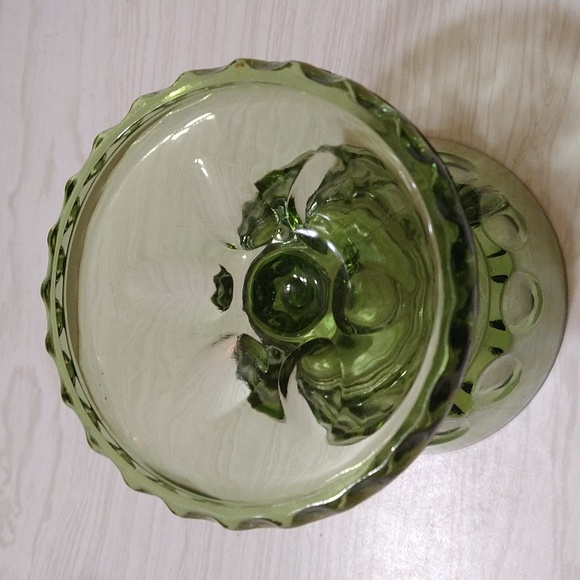 Vintage Thumbprint Hazel Atlas Glass Candy Dish Pedestal Compote Olive Green - Picture 4 of 4